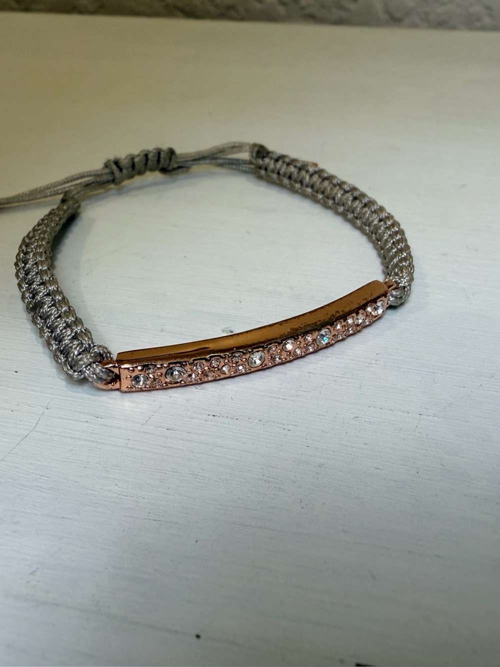 Fossil Rose Gold Plate Bracelet with Silver-Gray Braided Cord